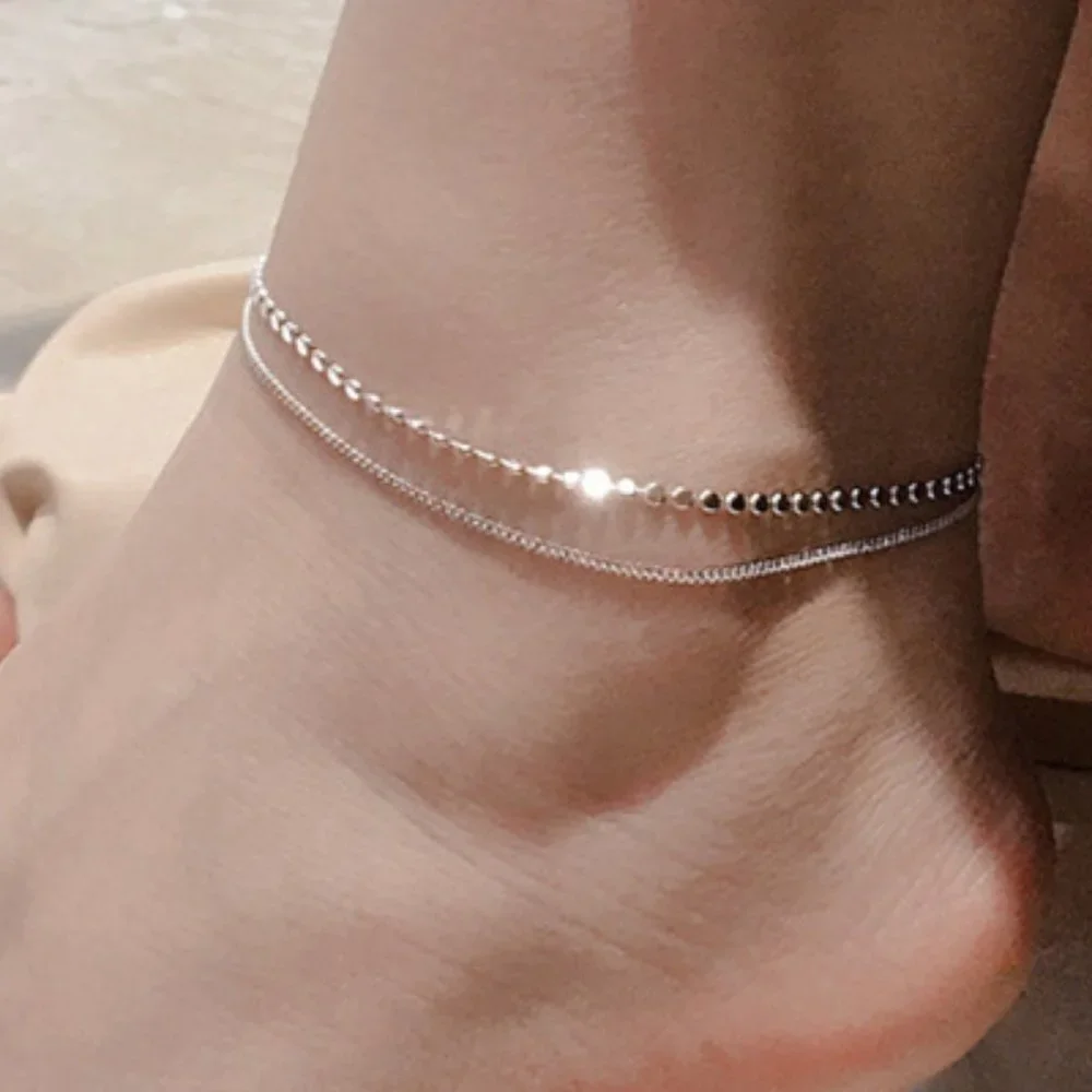 #NEW 925 Sterling Silver Coin Disc Link Chain Double Layer Anklet Ankle Bracelet